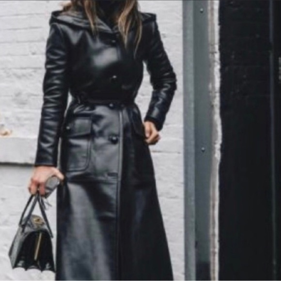 Rebecca Minkoff Mod Trench Coat, Black Faux Leather - Picture 2 of 8